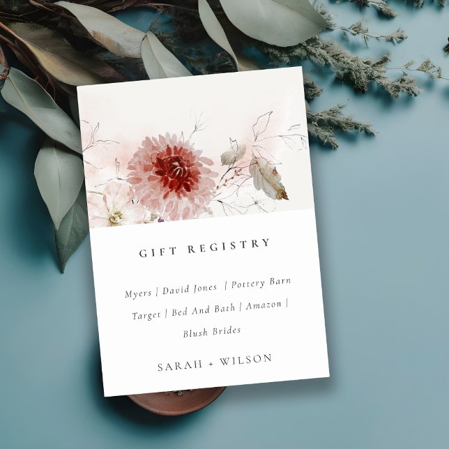 Dusky Fall Marsala Floral Wedding Gift Registry Begleitkarte (Von Creator hochgeladen)