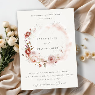 Dusky Fall Marsala Floral Wreath Paare Dusche Einladung