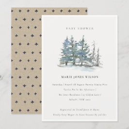 Dusky Green Blue Pine Tree Wood Baby Dusche laden  Dankeskarte