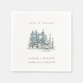 Dusky Green Blue Pine Tree Woods Wedding Danke Serviette