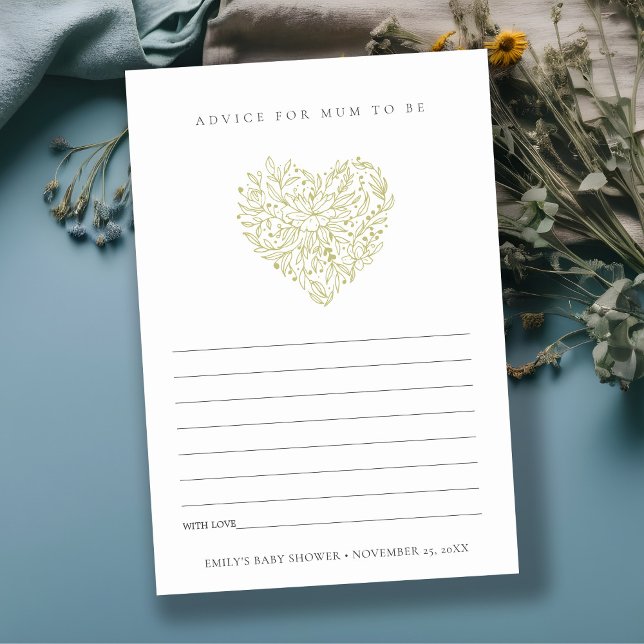 Dusky Green Flora Herzberatung für Mum Baby Dusche Begleitkarte (Von Creator hochgeladen)