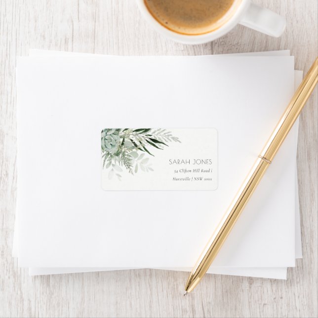 Dusky Green Leafy Fern Succulate Foliage Address Adressaufkleber (Insitu)