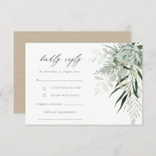 Dusky Green Leafy Fern Succulent Wedding RSVP Diät Begleitkarte