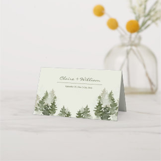 Dusky Green Mountain Pine Wedding Platzkarte