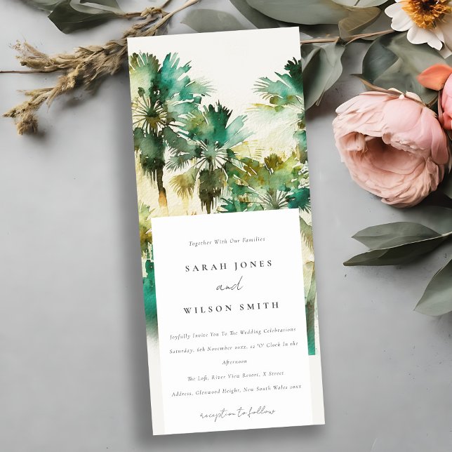 Dusky Green Tropical Watercolor Palmen Hochzeit Einladung (Von Creator hochgeladen)