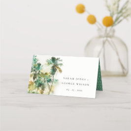 Dusky Green Tropical Watercolor Palmen Hochzeit Platzkarte