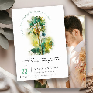 Dusky Green Tropische Watercolor Palmen Foto Save The Date