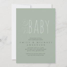 Dusky Green Typografie Moderne Babydusche Einladung