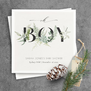 Dusky Leafy Fern Succulent Oh Boy Baby Dusche Serviette
