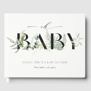 Dusky Leafy Fern Succulent Oh Script Baby Dusche Gästebuch