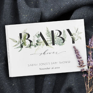 Dusky Leafy Fern Succulent Script Baby Dusche Gästebuch