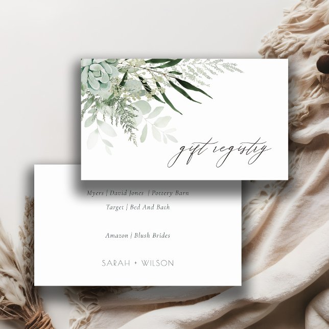 Dusky Leafy Fern Succulent Wedding Gift Registry Visitenkarte (Von Creator hochgeladen)