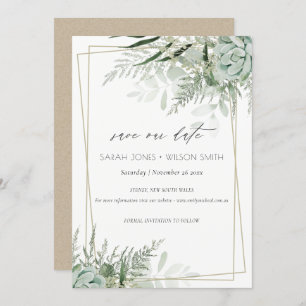 Dusky Leafy Fern Succulous Save the Date Card Dankeskarte