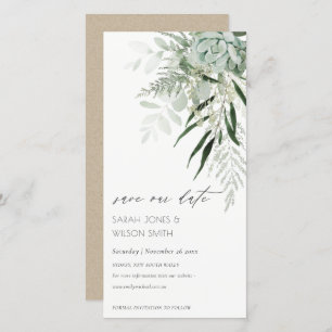 Dusky Leafy Fern Succulous Save the Date Card Dankeskarte