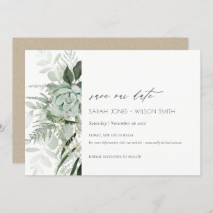 Dusky Leafy Fern Succulous Save the Date Card Dankeskarte
