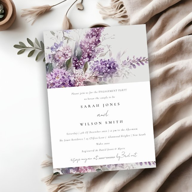 Dusky Lilac Green Hütte Floral Verlobung Einladung (Von Creator hochgeladen)