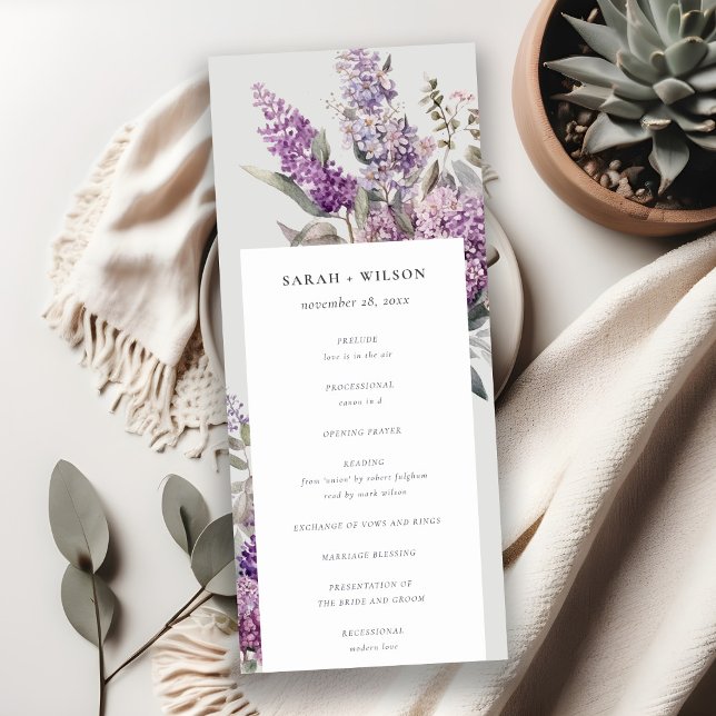 Dusky Lilac Green Hütte Floral Wedding Program Einladung (Von Creator hochgeladen)
