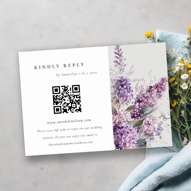 Dusky Lilac Hütte Floral Wedding QR Code UAWG Begleitkarte (Von Creator hochgeladen)