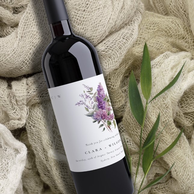 Dusky Lilac Watercolor Hütte Blumenzehen Weinetikett (Von Creator hochgeladen)