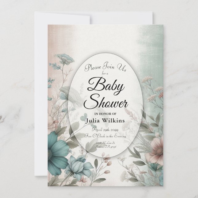 Dusky Petals und Soft Serenity Floral Einladung (Vorderseite)