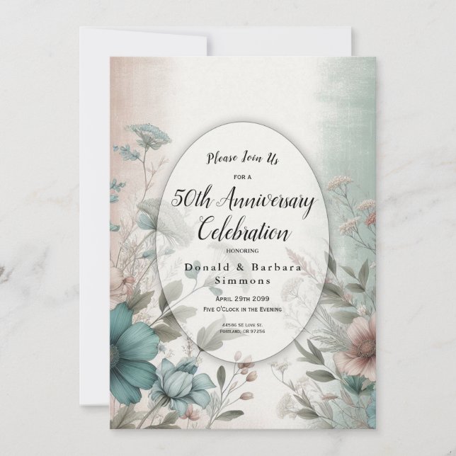 Dusky Petals und Soft Serenity Floral Einladung (Vorderseite)
