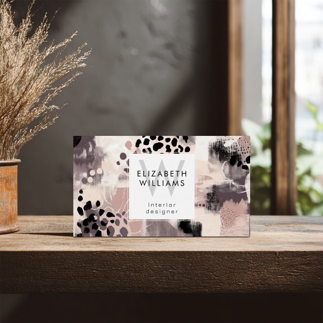 Dusky Pink Black Abstract Monogram Business Cards (Von Creator hochgeladen)