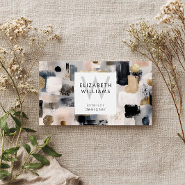 Dusky Pink Black Gold Monogram Business Cards