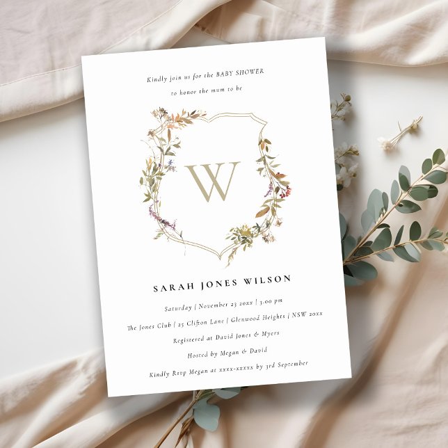 Dusky Pink Blush Wildblume Wappen Babydusche Einladung (Von Creator hochgeladen)