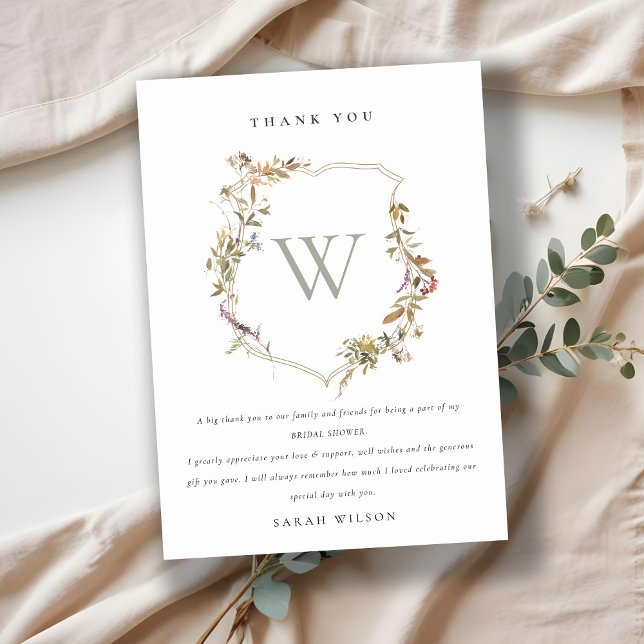 Dusky Pink Blush Wildblume Wappen Brautparty Dankeskarte (Von Creator hochgeladen)