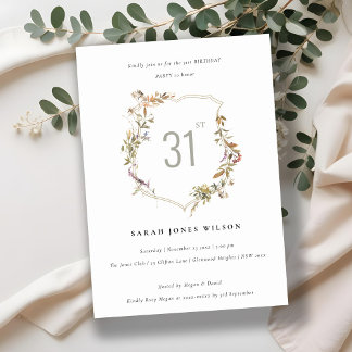 Dusky Pink Blush Wildblume Wappen Geburtstag Einladung