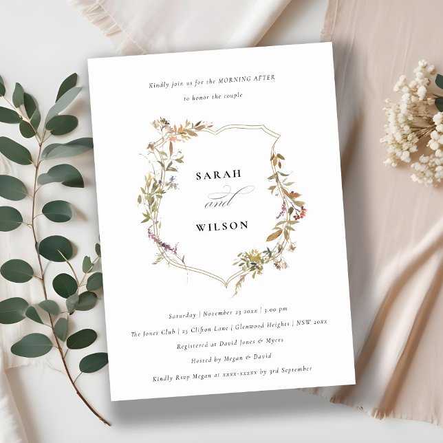 Dusky Pink Blush Wildblume Wappen Morgens Einladung (Von Creator hochgeladen)