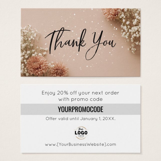Dusky Pink Botanical Thank You Discount Cards (Vorne & Hinten)