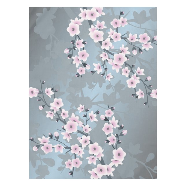Dusky Pink Dusty Blue Cherry Blüten Tischdecke (Vorderseite)
