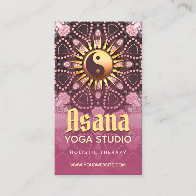 Dusky Pink & Gold Yin Yang Holistic Asana Yoga Visitenkarte (Vorderseite)