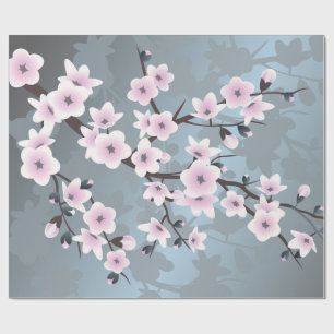 Dusky Pink Grayish Blue Cheroms Blüten Blüten Geschenkpapier