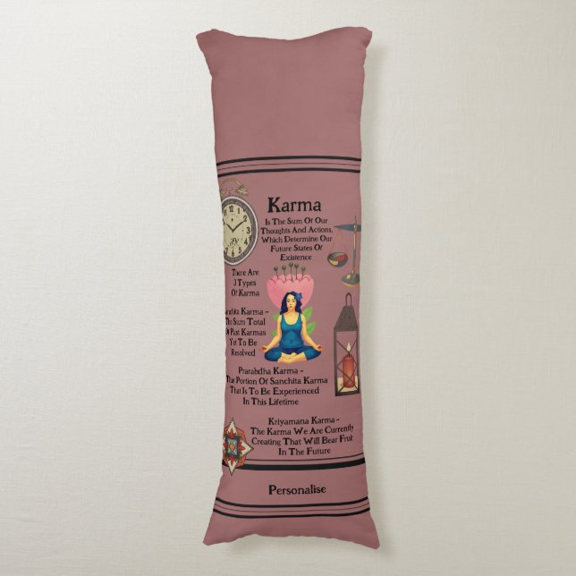 Dusky Pink Karma Zitat Yoga Medizin Bolster Seitenschläferkissen (Vorderseite Vertikal)