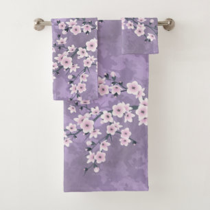 Dusky Pink Lila Cherry Blossom Blümchen Badhandtuch Set