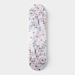 Dusky Pink Mauve Cherry Blossom Floral Skateboard