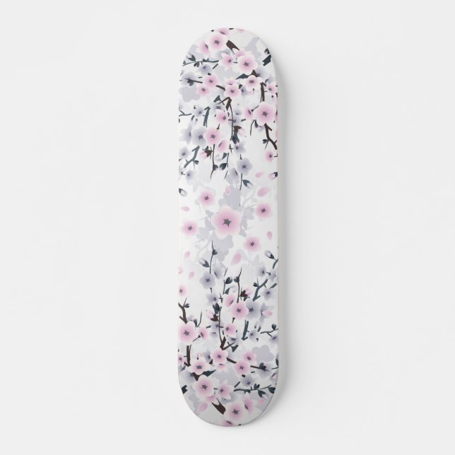 Dusky Pink Mauve Cherry Blossom Skateboard (Vorne)