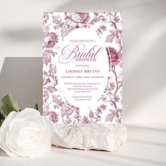 Dusky Pink Toile Roses Pattern Bridal Shower Invit Einladung (Dusky Pink Toile Roses Pattern Bridal Shower Invitation

)