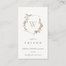 Dusky Pink Wildblume Monogram Wappen Refer Friend Visitenkarte