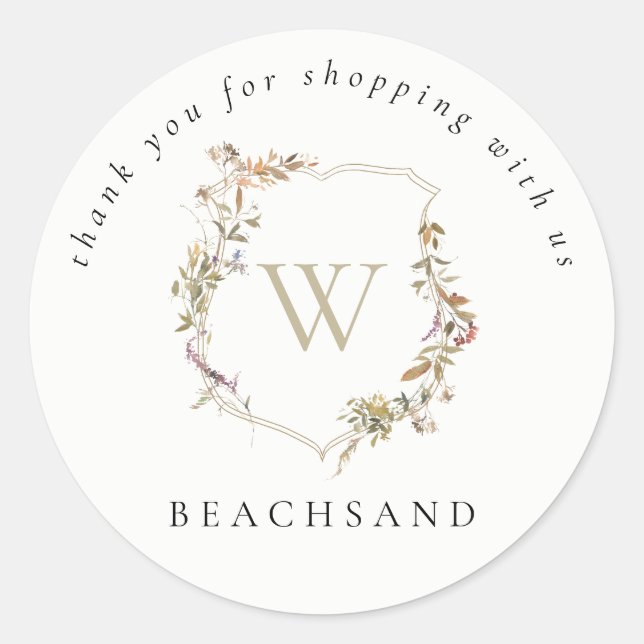 Dusky Pink Wildblume Wappen Vielen Dank für Ihr Sh Runder Aufkleber (Vorderseite)