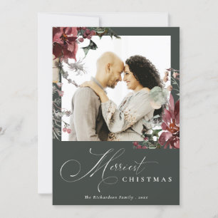 Dusky Poinsettia Floral Merriest Weihnachts-Foto Feiertagskarte