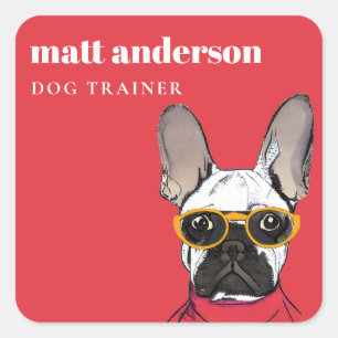 Dusky Red Orange Retro French Bulldog Dog Trainer Quadratischer Aufkleber