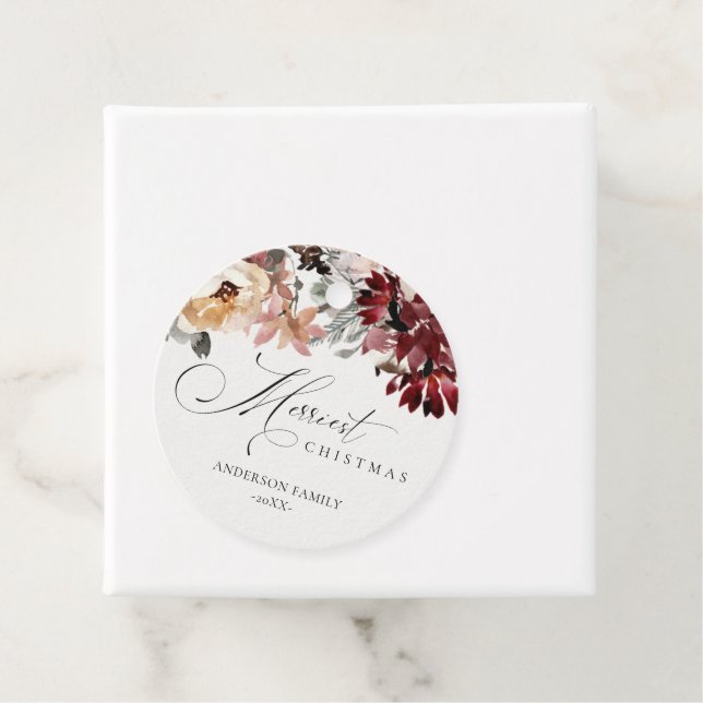 Dusky Red Poinsettia Floral Frohe Weihnachten Geschenkanhänger (Beispiel)