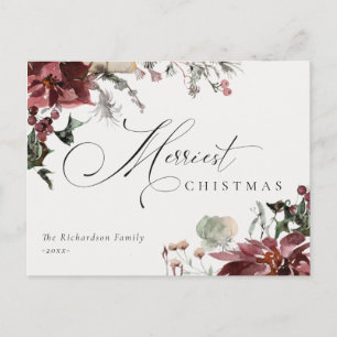 Dusky Red Poinsettia Floral Frohe Weihnachten Postkarte