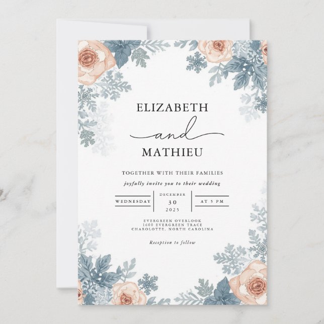 Dusky Rose Frost Floral Wedding Einladung (Vorderseite)