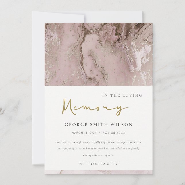 DUSKY ROSE GOLD PINK AGATE BEILEID MEMORIY DANKE (Vorderseite)