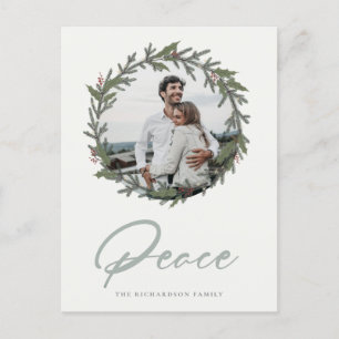 Dusky Sage Green Christmas Wreath Foto Peace Feiertagspostkarte
