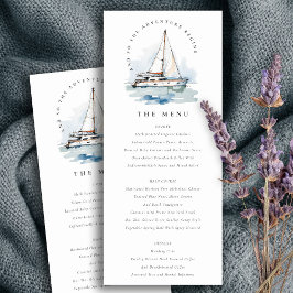 Dusky Sailboat Seascape Wedding Menü Einladung